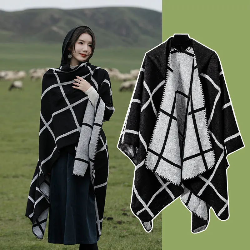 Hooded Cloak Shawl Coffee Premium Tibet Scarf