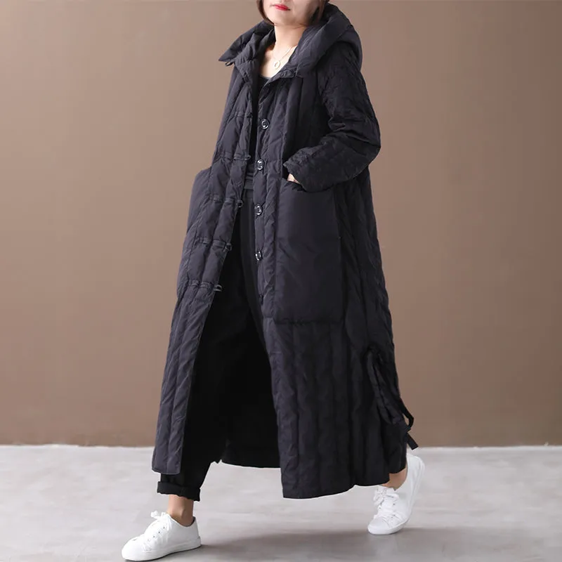 Hooded Duck Down Coat Jacket ,Single-breasted Long Winter Down Jacket 5566