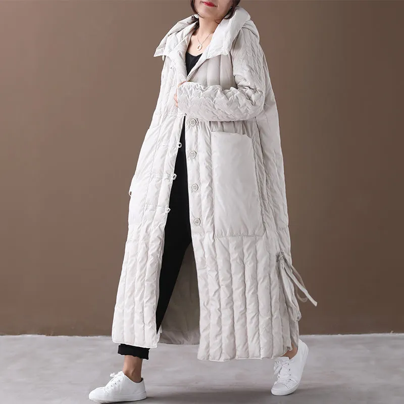 Hooded Duck Down Coat Jacket ,Single-breasted Long Winter Down Jacket 5566