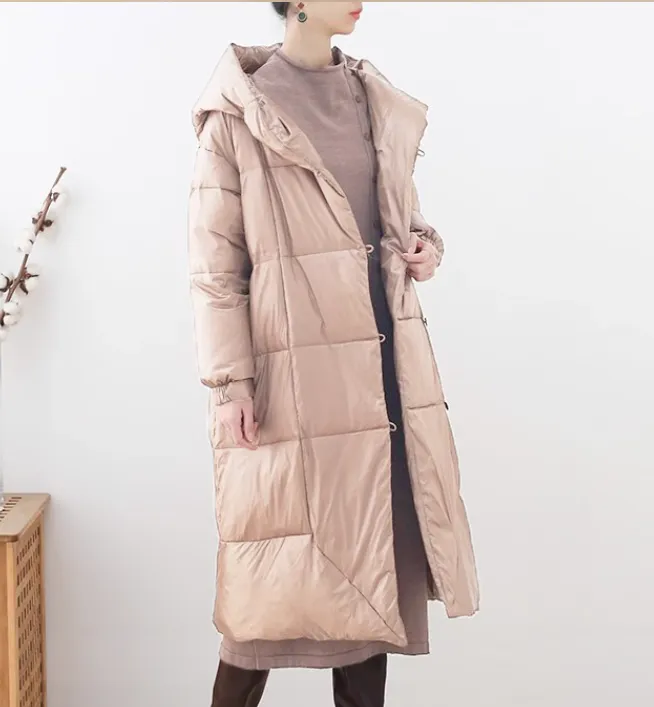 Hooded Winter Puffer Coat Long Irregular Winter Women Down Jacket 61008