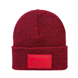 HW New York Traditional Fusion Cuffed Beanie - Red / Black Hat, Made in USA (Limited Edition)