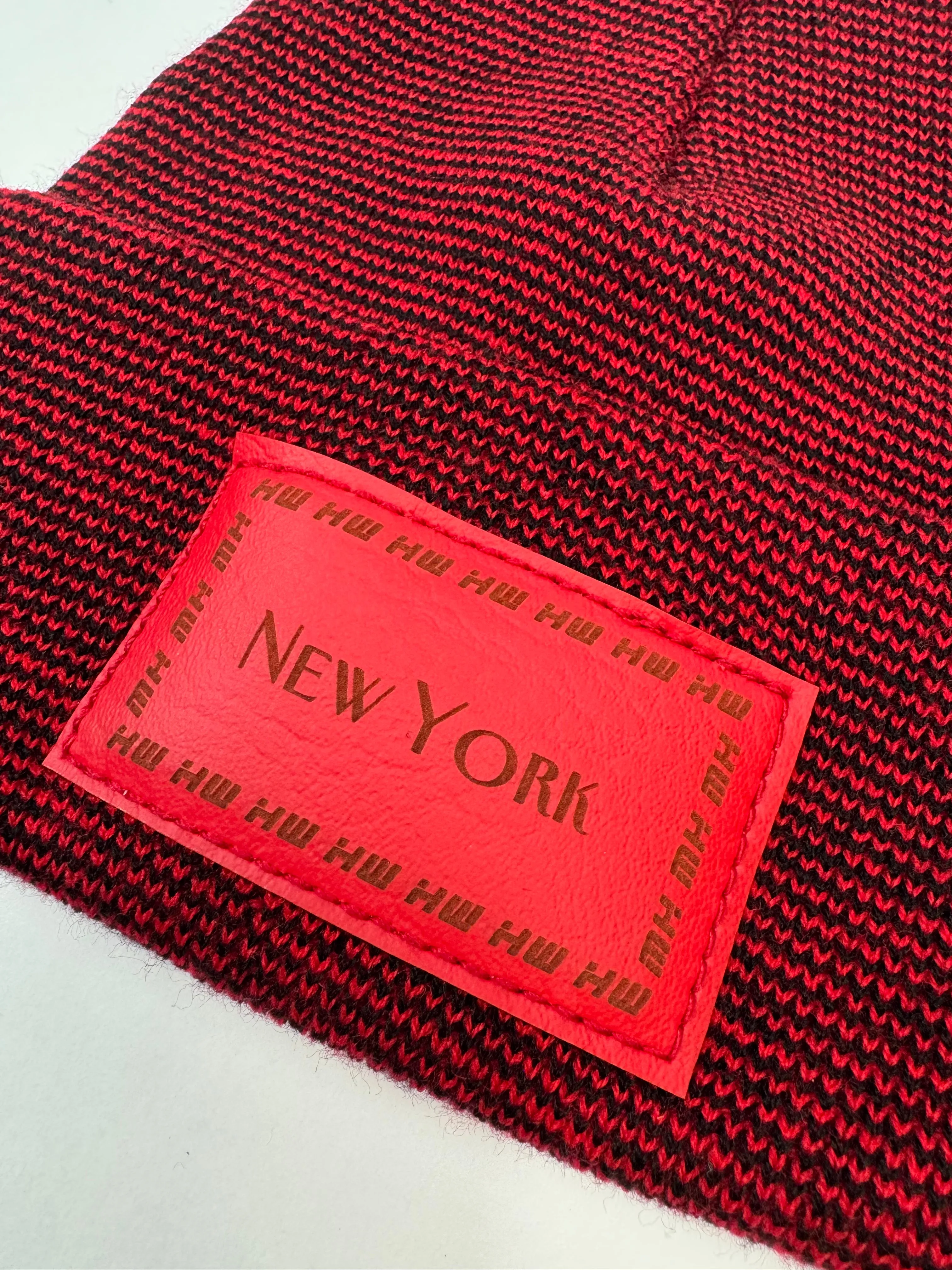 HW New York Traditional Fusion Cuffed Beanie - Red / Black Hat, Made in USA (Limited Edition)