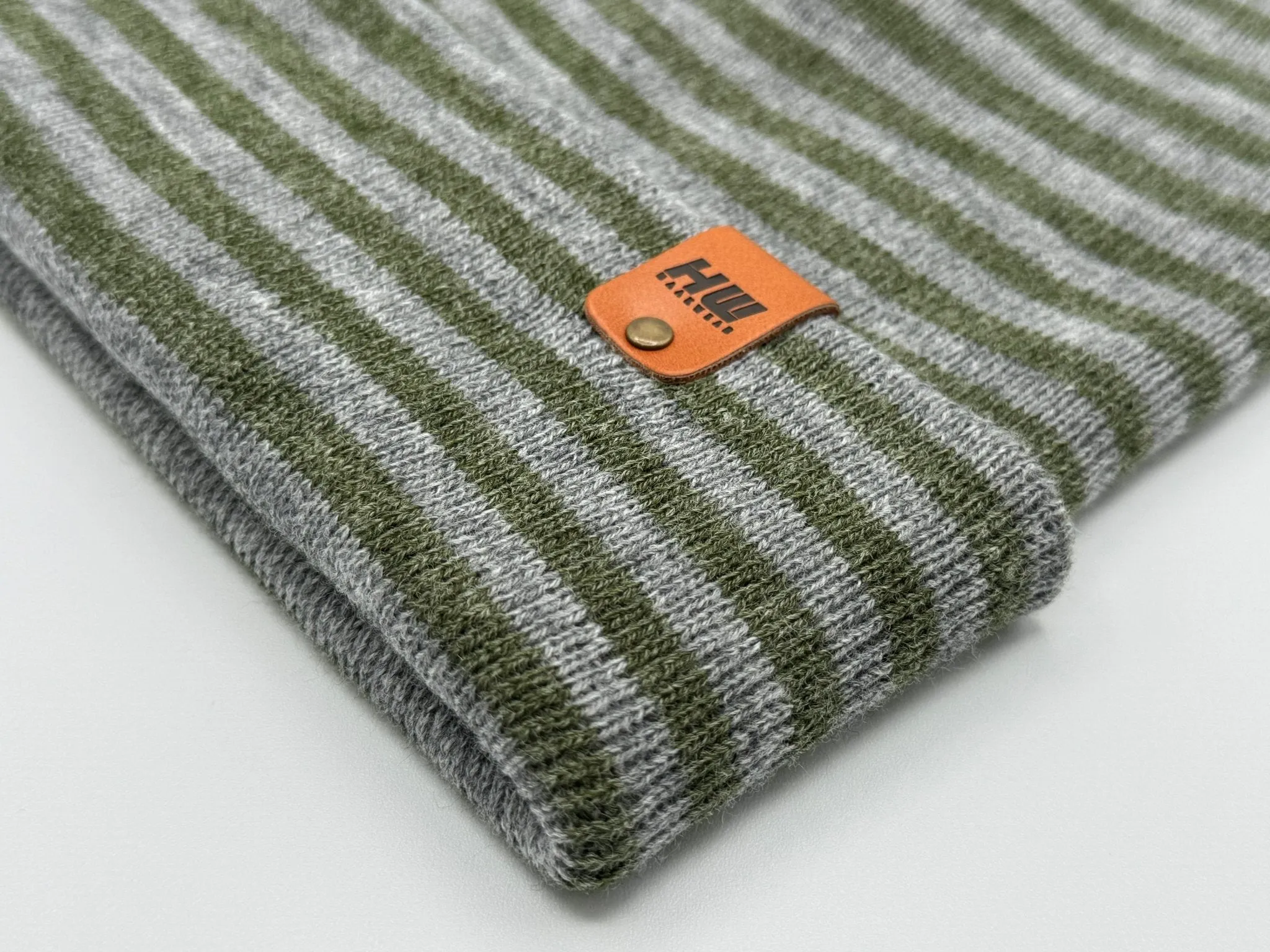 HW6064 HAAKWEAR Traditional RORO Cuffed Beanie - Gray/Green, Made in USA