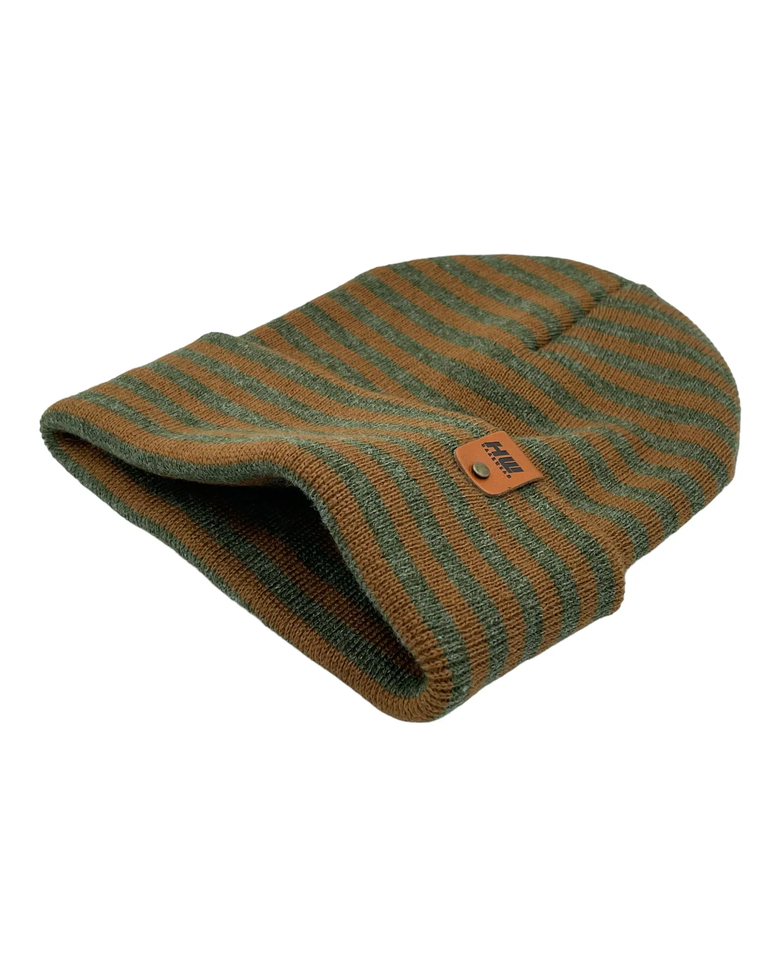 HW6064 HAAKWEAR Traditional RORO Cuffed Beanie - Green/Brown, Made in USA