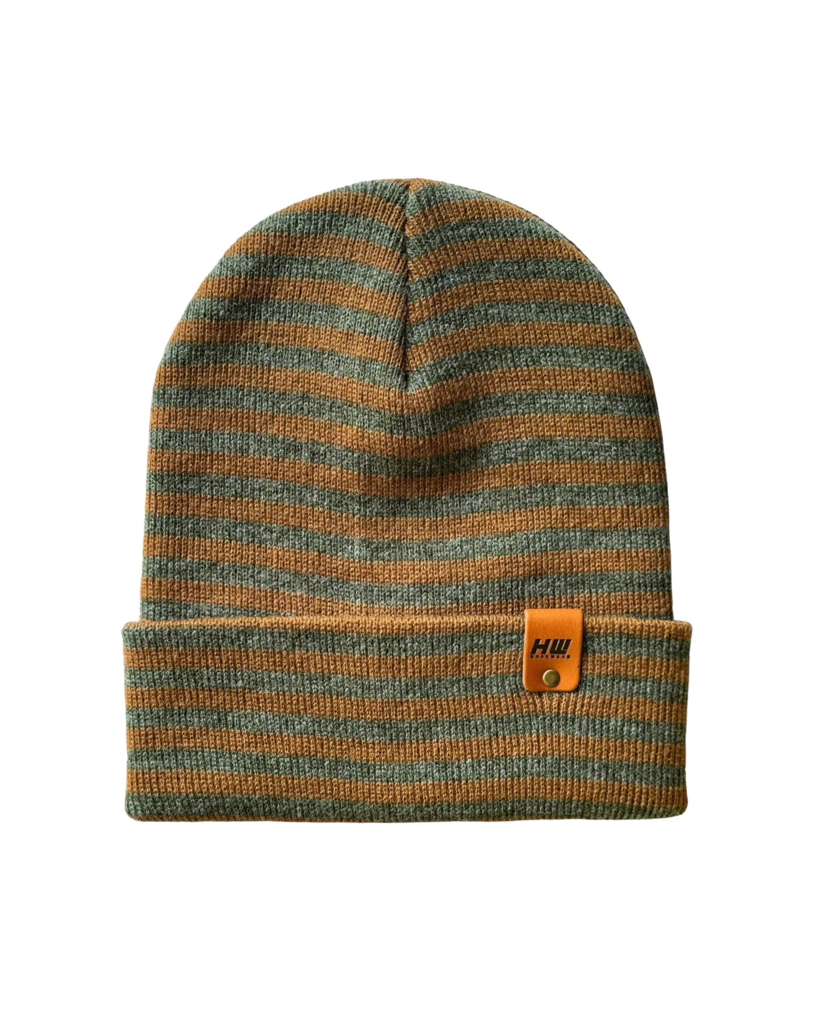 HW6064 HAAKWEAR Traditional RORO Cuffed Beanie - Green/Brown, Made in USA