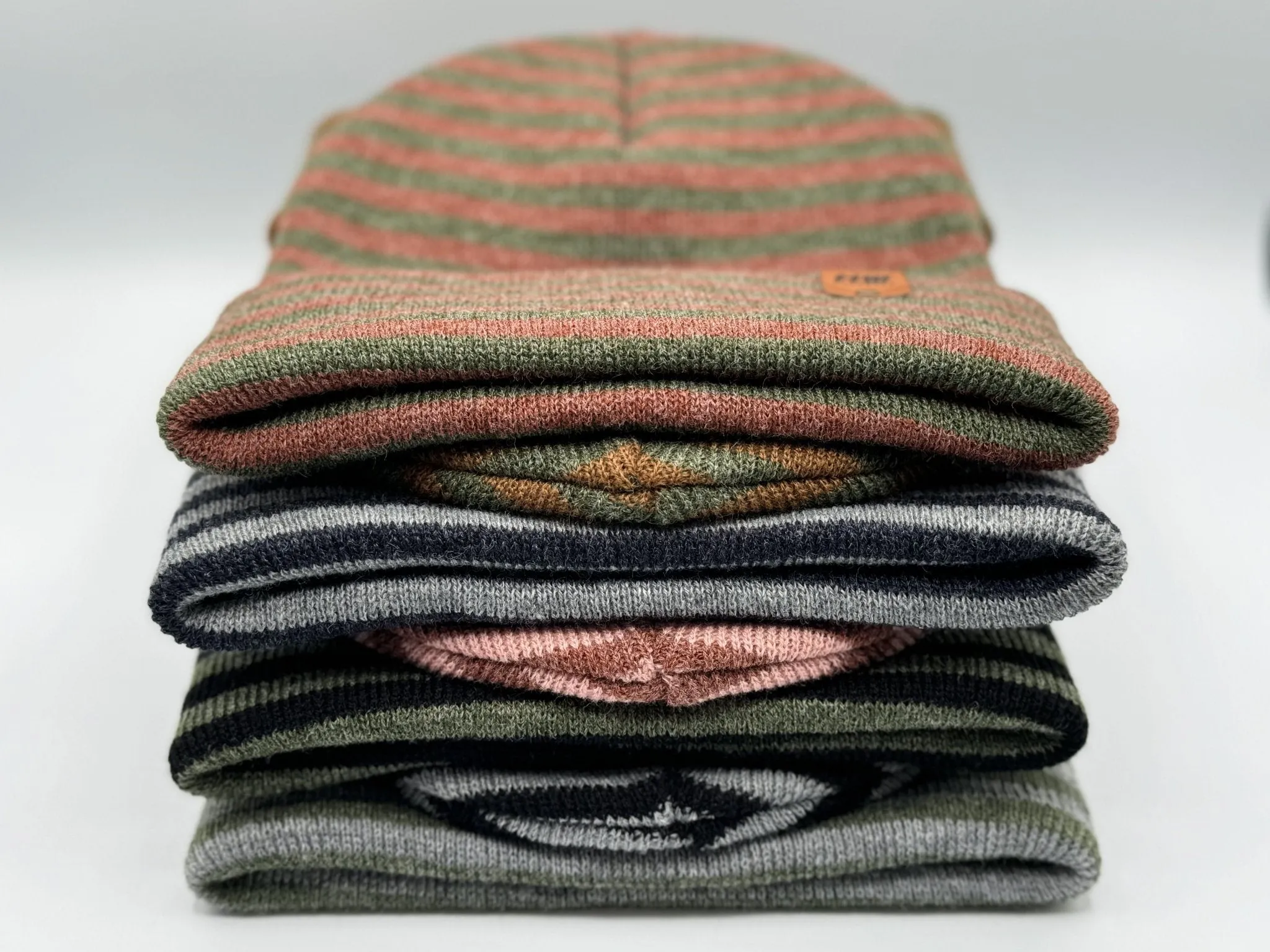 HW6064 HAAKWEAR Traditional RORO Cuffed Beanie - Green/Burgundy, Made in USA