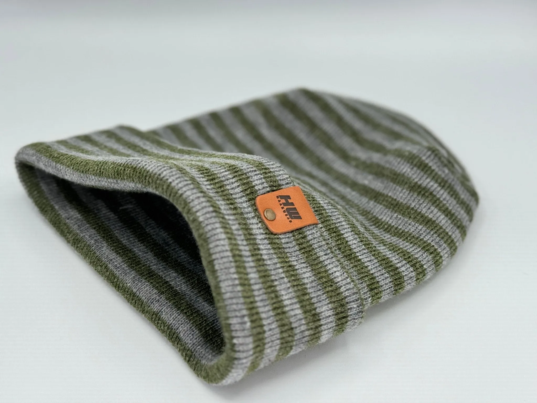 HW6095 HAAKWEAR Theta Stitch RORO Cuffed Beanie (Patent Pending Design)-Gray/Green, Made in USA