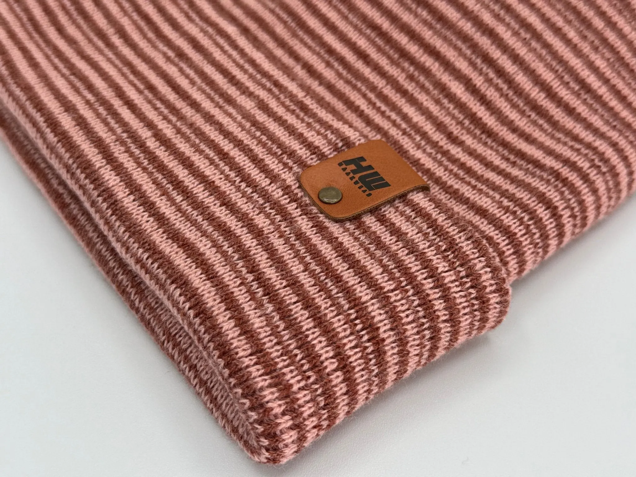 HW6101 Modern Theta Stitch Contrast Cuffed Beanie (Patent Pending Design)-Pink/Burgundy, Made in USA