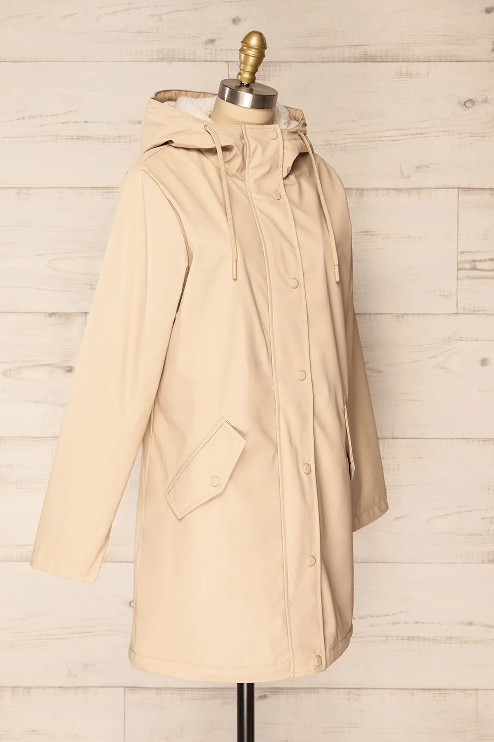 Icewind Beige | Button Up Raincoat w/ Sherpa Lining