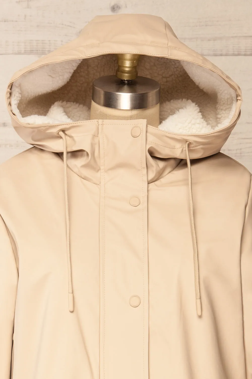 Icewind Beige | Button Up Raincoat w/ Sherpa Lining