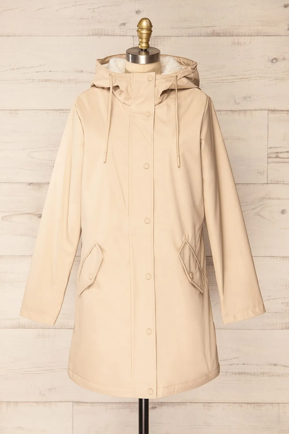 Icewind Beige | Button Up Raincoat w/ Sherpa Lining