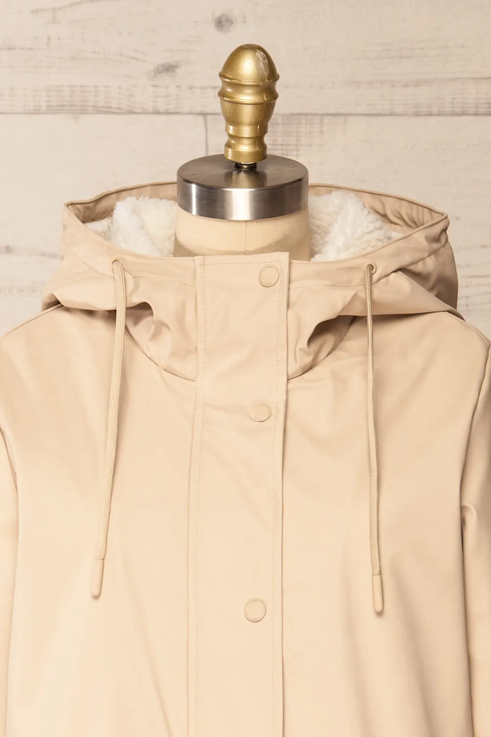 Icewind Beige | Button Up Raincoat w/ Sherpa Lining