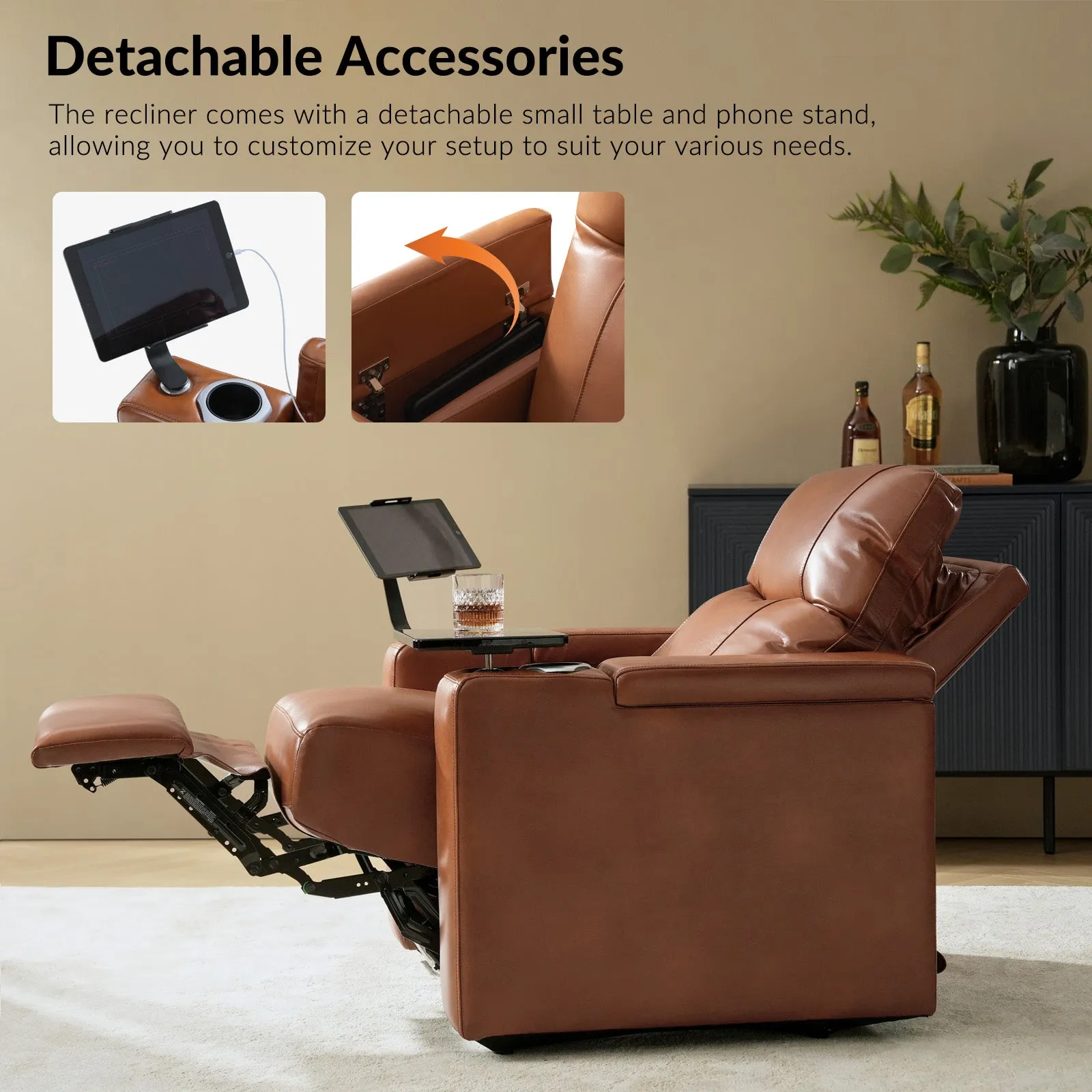 Iliana Electric Genuine Leather Recliner with Small Table and Phone Holder