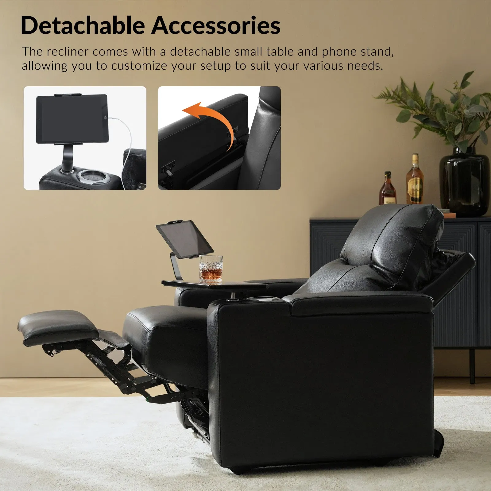 Iliana Electric Genuine Leather Recliner with Small Table and Phone Holder