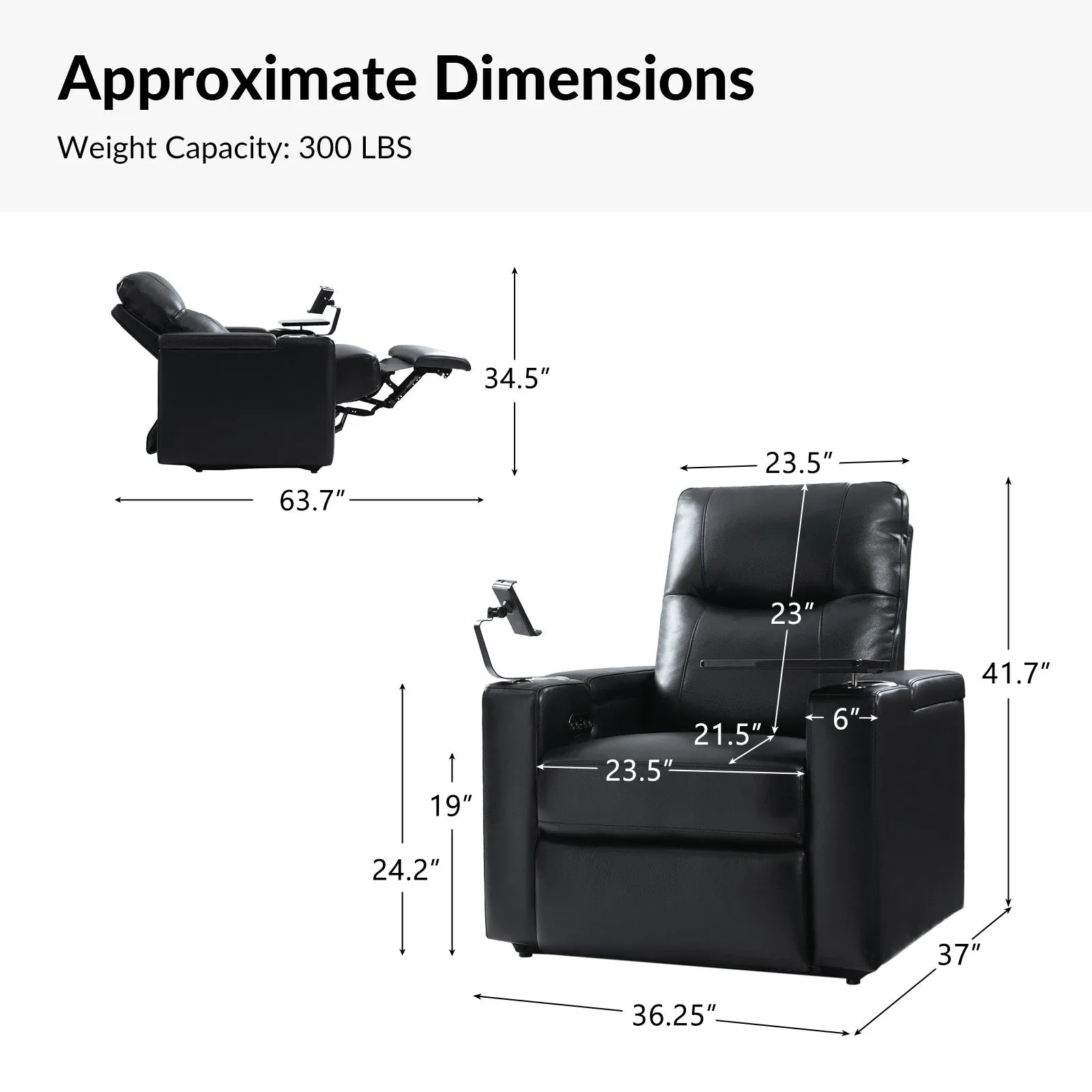 Iliana Electric Genuine Leather Recliner with Small Table and Phone Holder