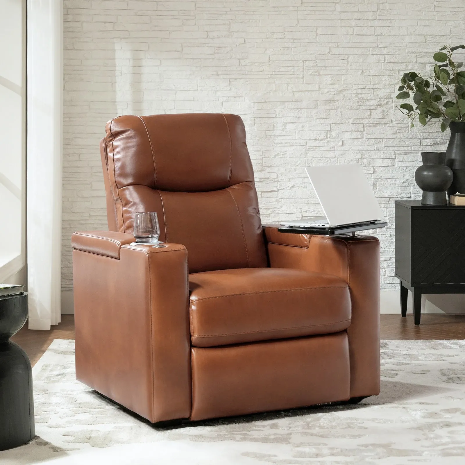 Iliana Electric Genuine Leather Recliner with Small Table and Phone Holder