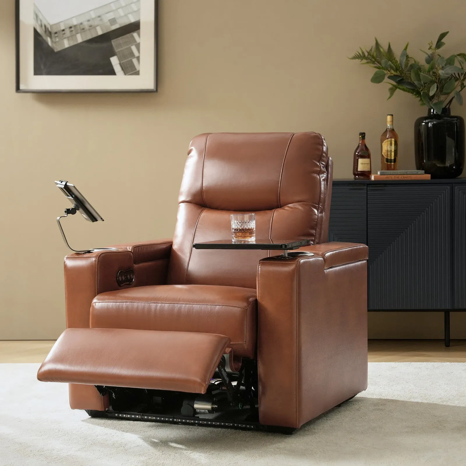 Iliana Electric Genuine Leather Recliner with Small Table and Phone Holder