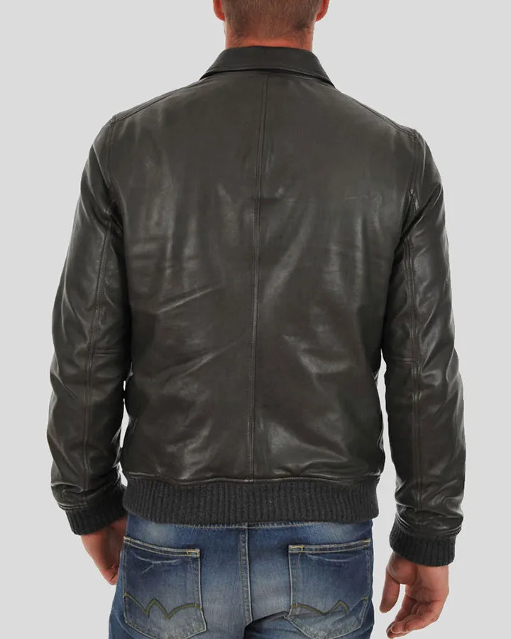 Ioan Black Bomber Leather Jacket