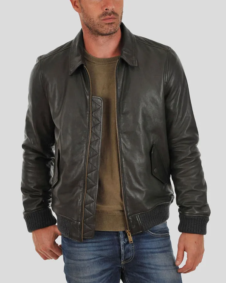 Ioan Black Bomber Leather Jacket