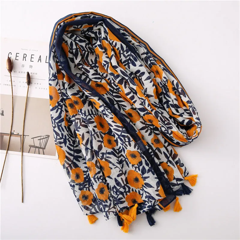 Japanese Literary and Artistic Fresh Cotton and Linen Scarf Retro Patchwork Bohemian Cashew Print Silk Scarf Beautiful Sunscreen Scarf