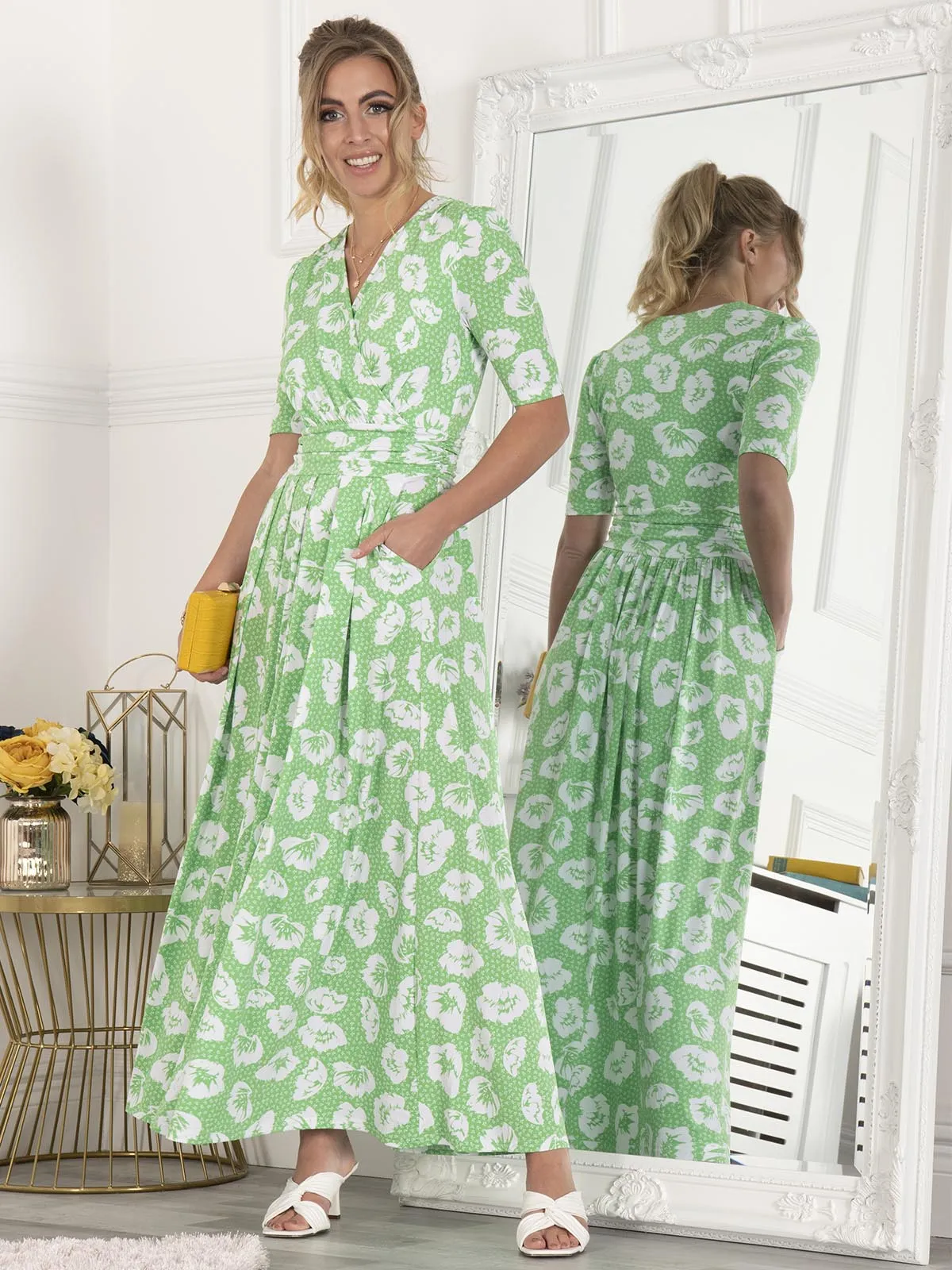 Jolie Moi Freya Floral Print Maxi Dress, Green Floral