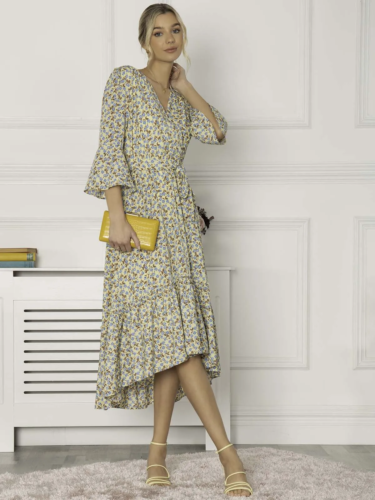 Jolie Moi Geelan Tiered Hem Maxi Dress, Yellow Floral