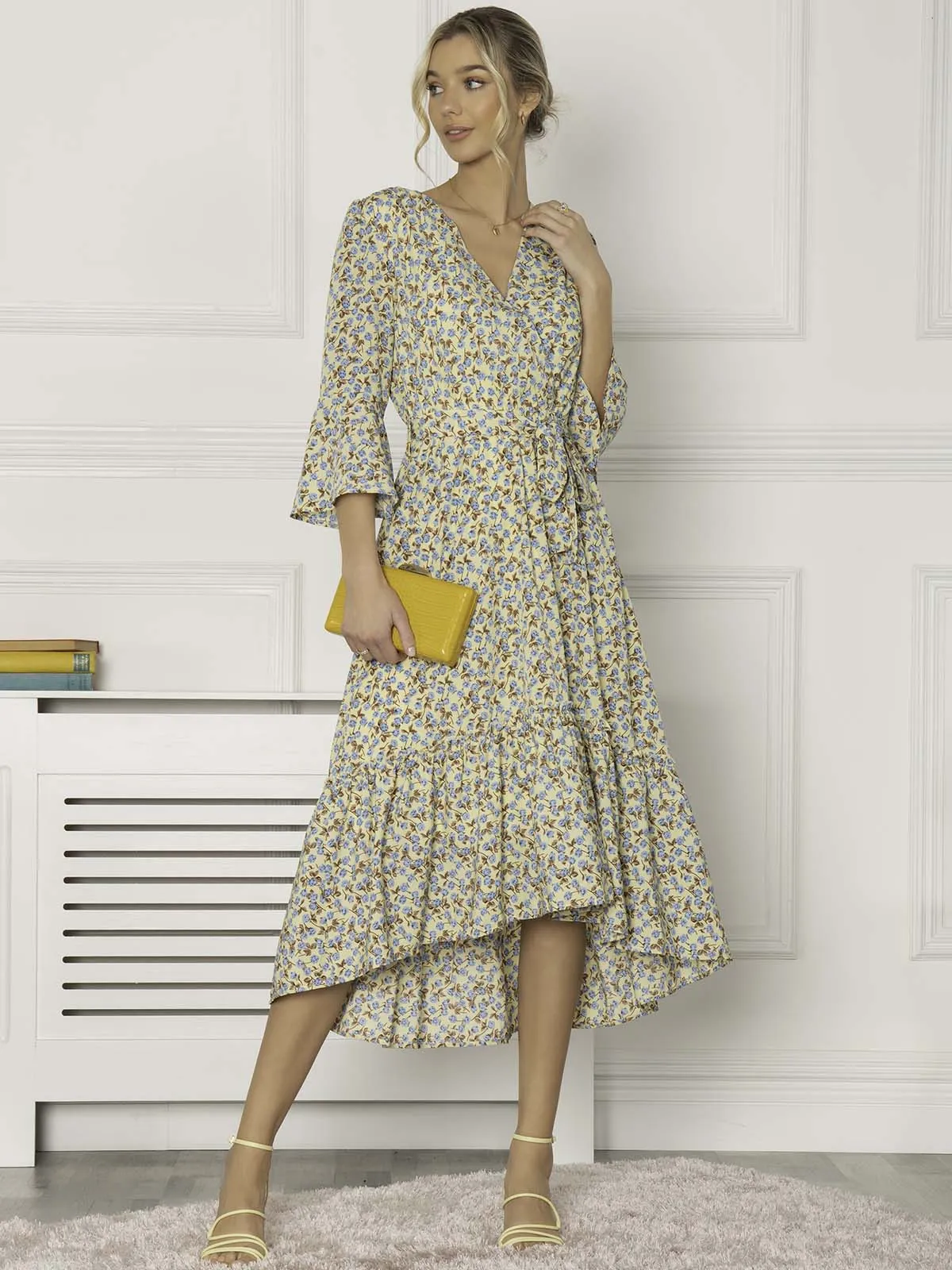 Jolie Moi Geelan Tiered Hem Maxi Dress, Yellow Floral