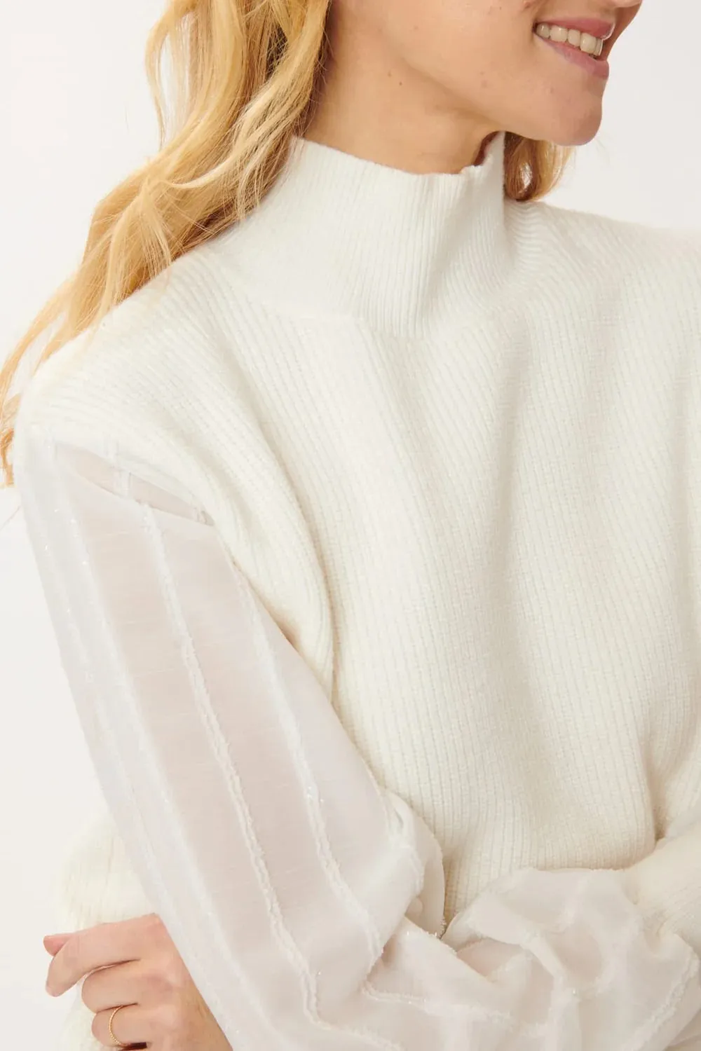 Josephine sheer sleeve Sweater-Cream