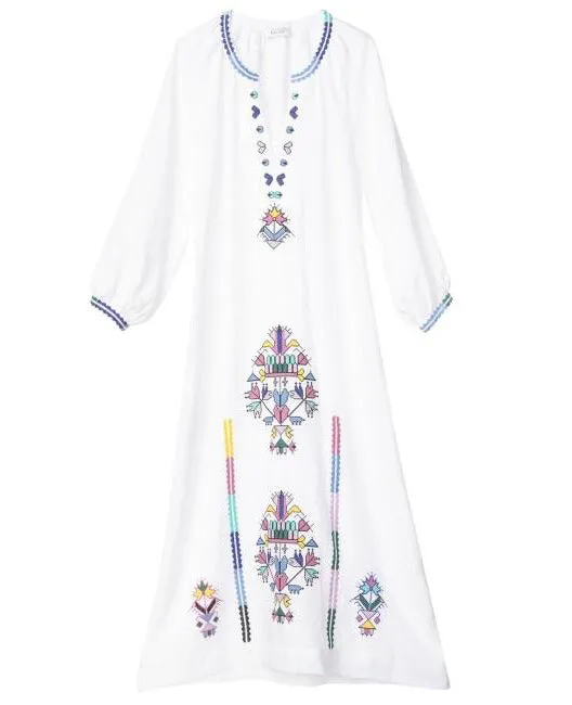 KALYMNOS EMBROIDERED LONG KAFTAN DRESS