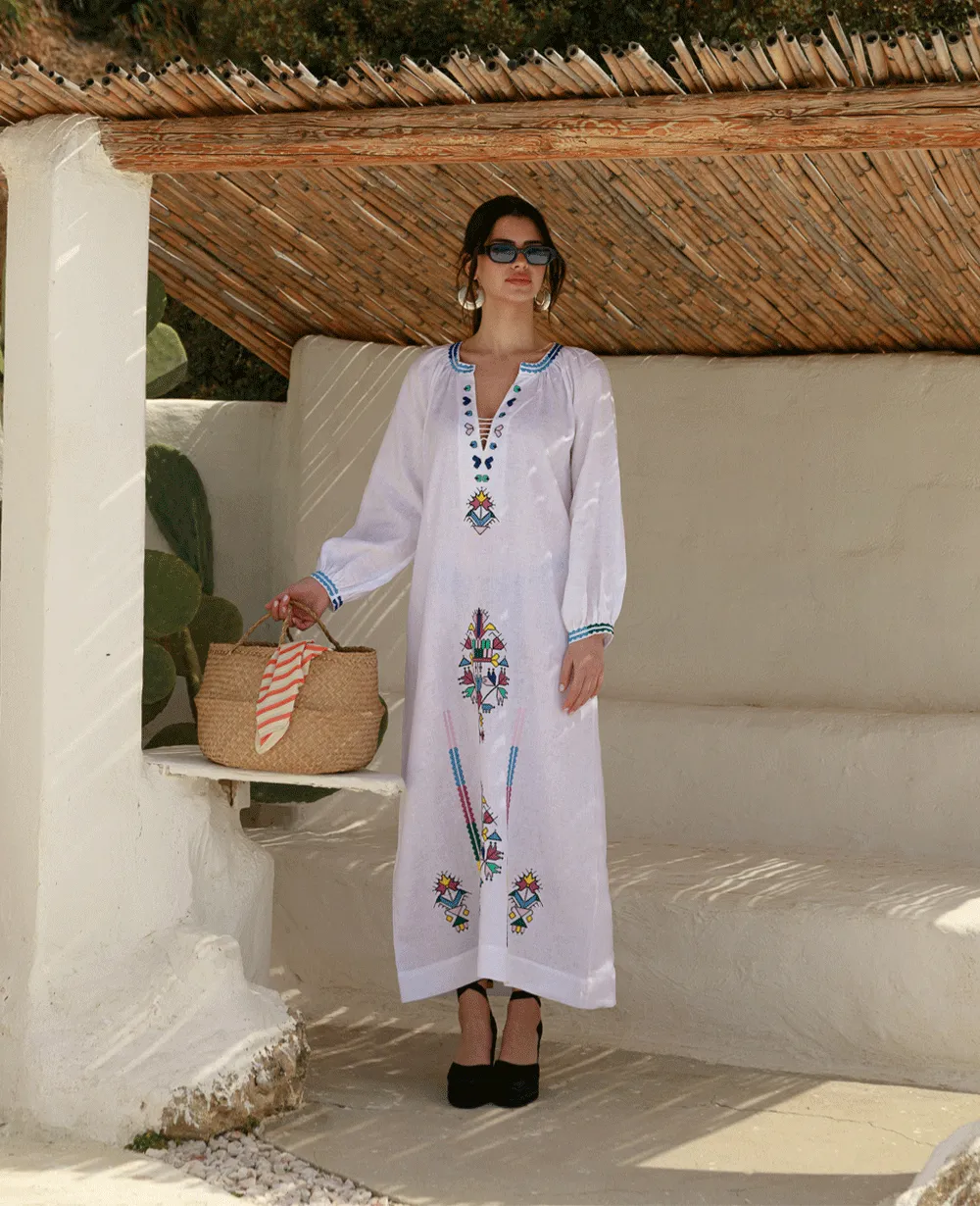 KALYMNOS EMBROIDERED LONG KAFTAN DRESS