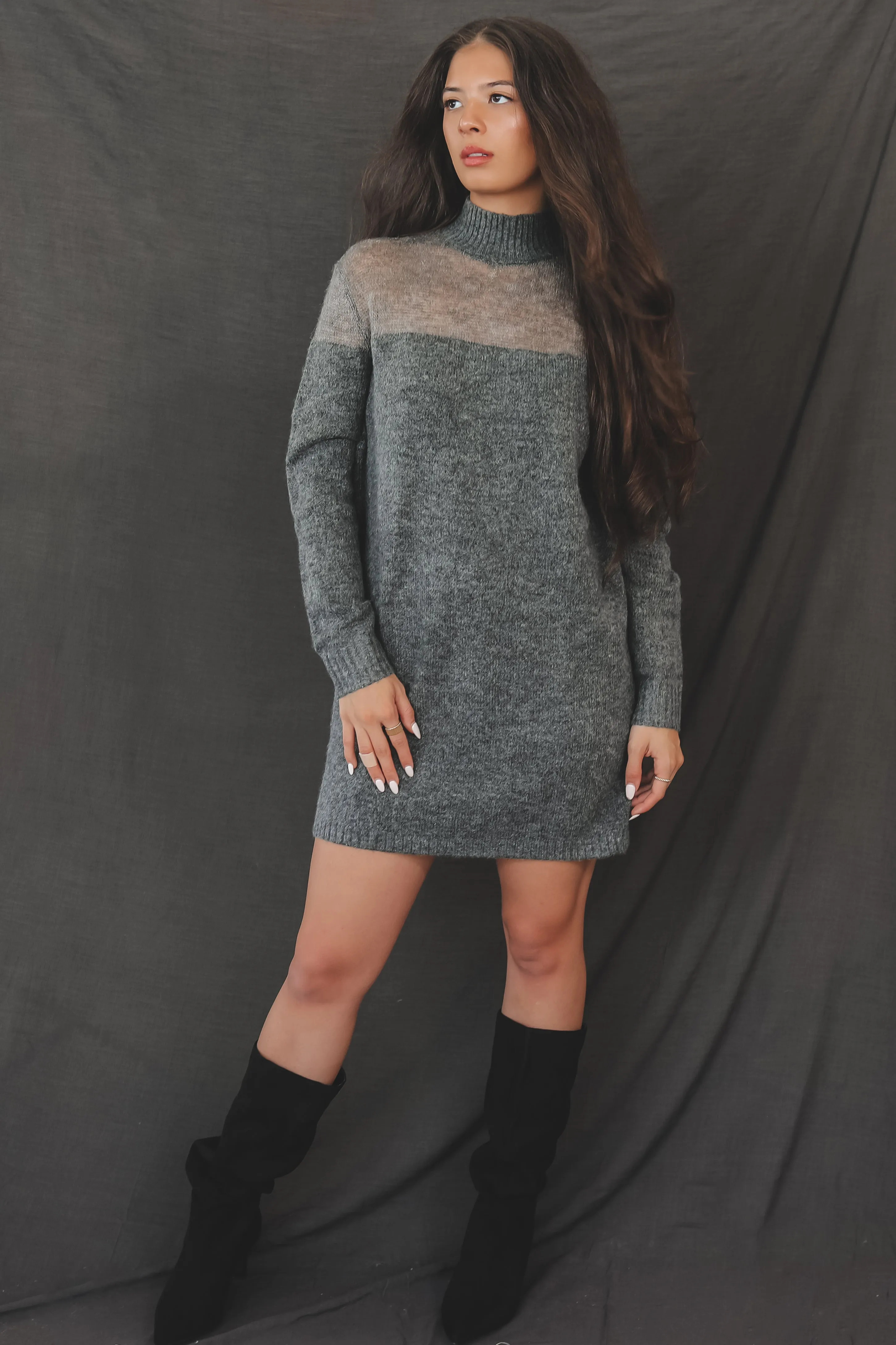 Keeping It Hot High-Neck Knit Sweater Dress