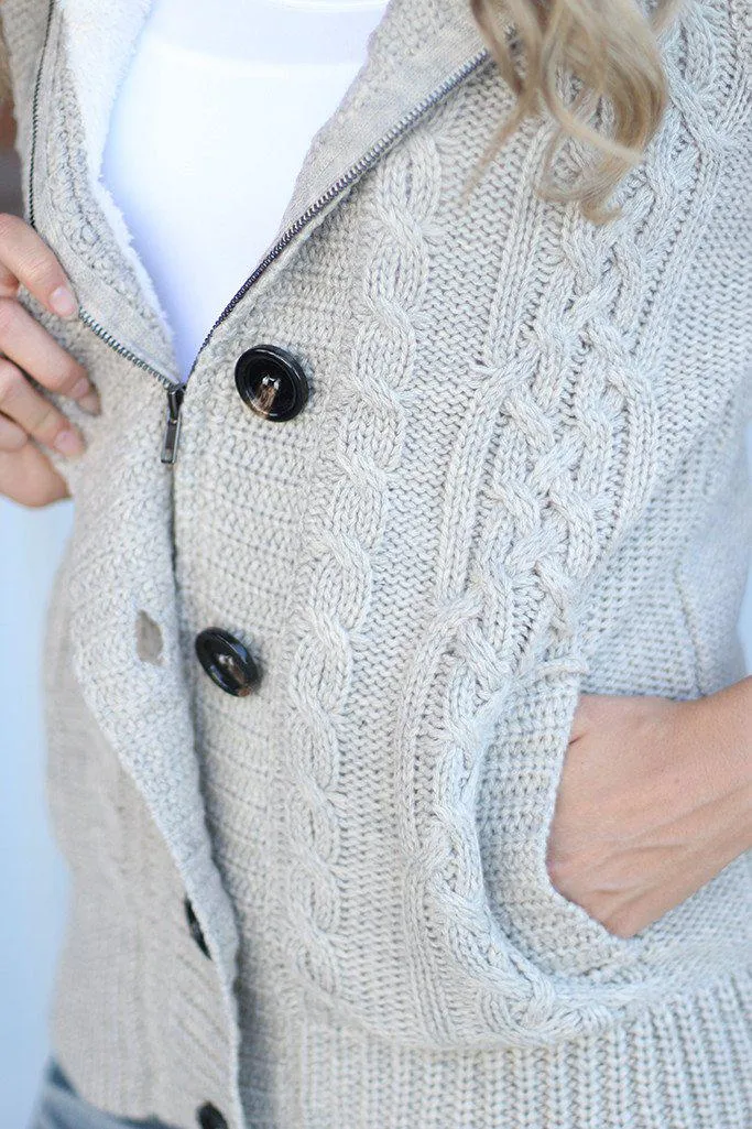 Khaki Fur Sweater Vest With Hood