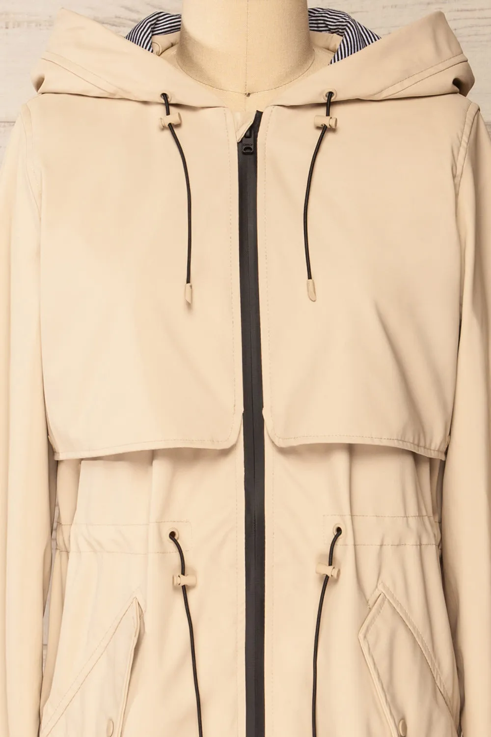 Kharokopion Beige | Hooded Raincoat w/ Drawstring