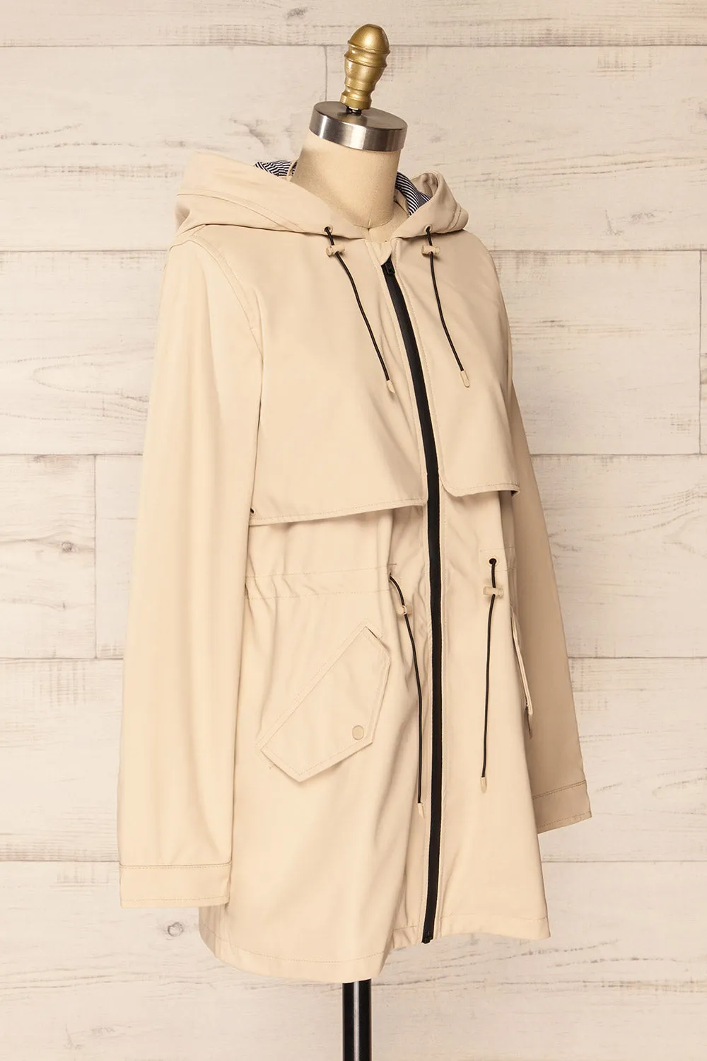 Kharokopion Beige | Hooded Raincoat w/ Drawstring