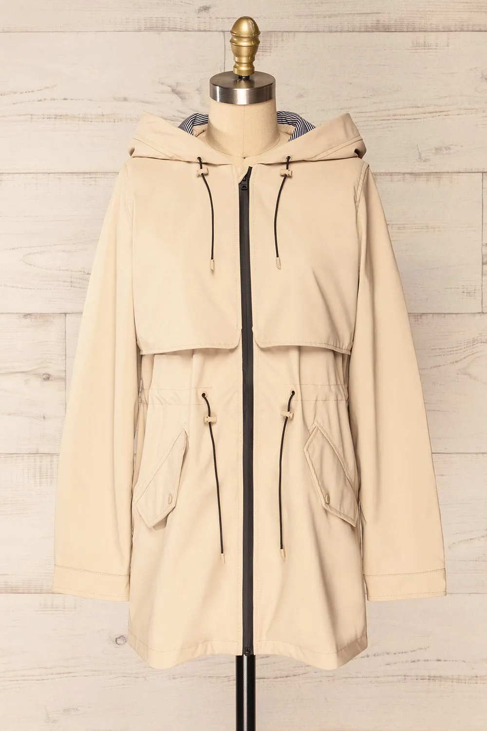 Kharokopion Beige | Hooded Raincoat w/ Drawstring