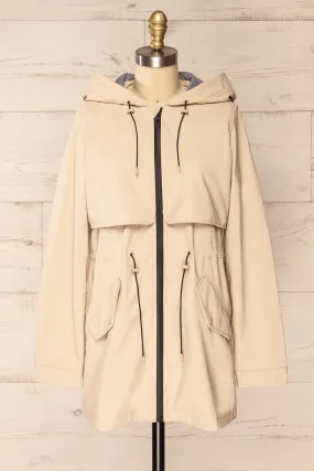 Kharokopion Beige | Hooded Raincoat w/ Drawstring