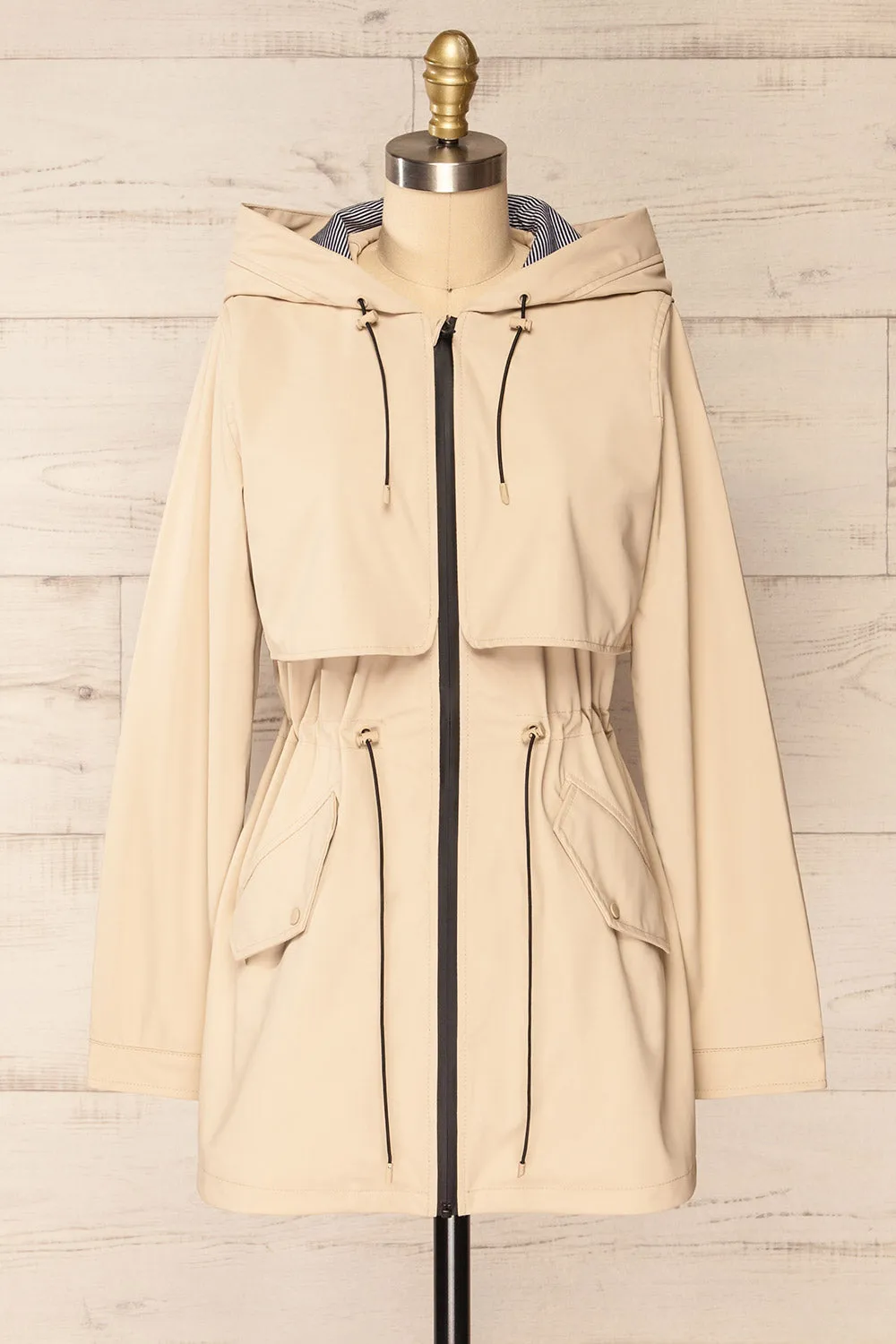 Kharokopion Beige | Hooded Raincoat w/ Drawstring