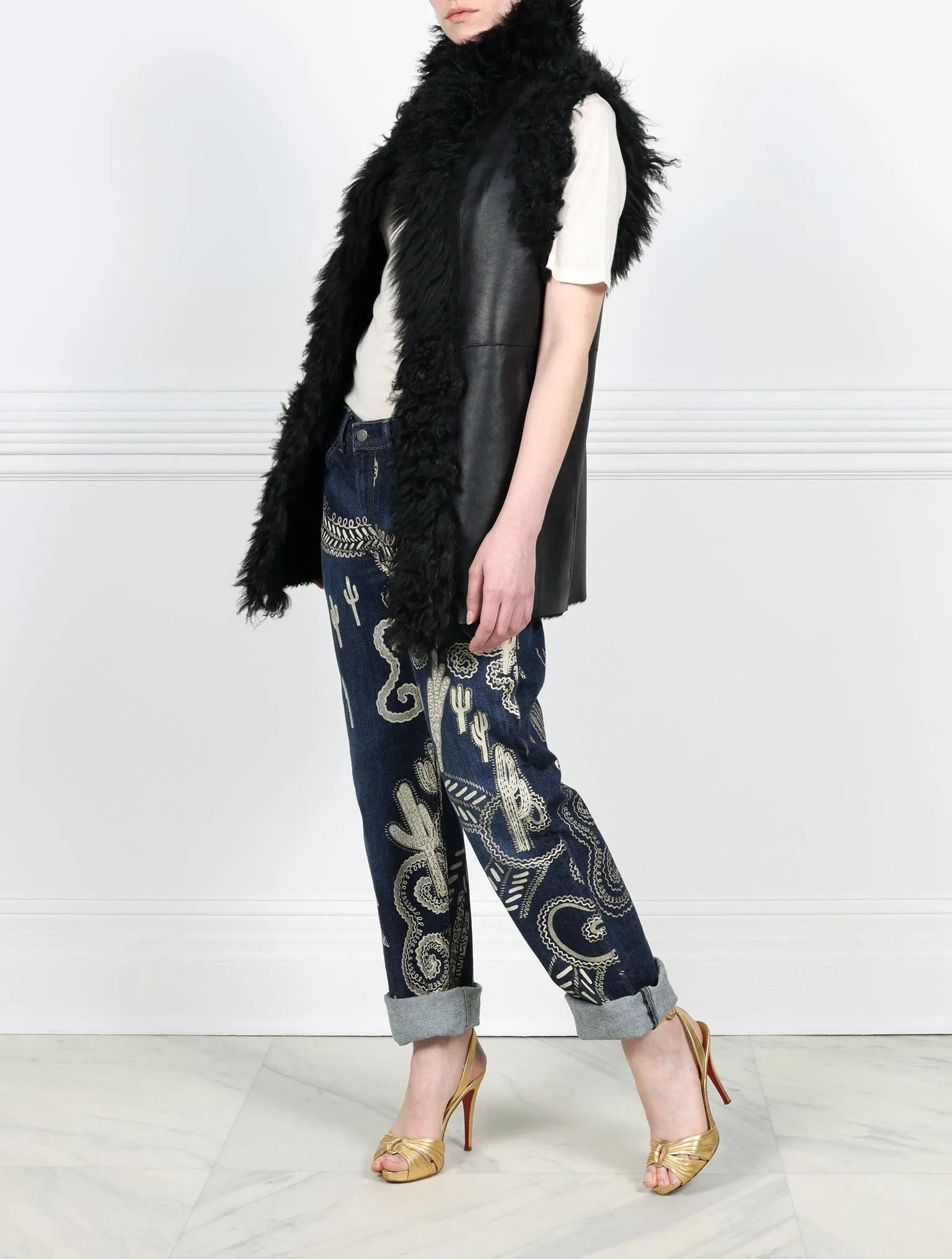 Knitted Flower Printed Reversible Shearling Vest Designed by Zandra Rhodes