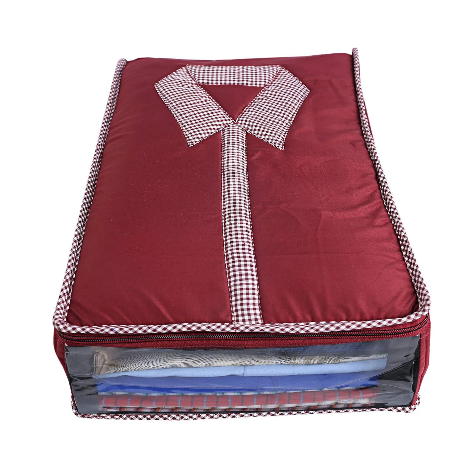 Kuber Industries 3 Layered Quilted 2 Piece Cotton Shirt Cover, Maroon