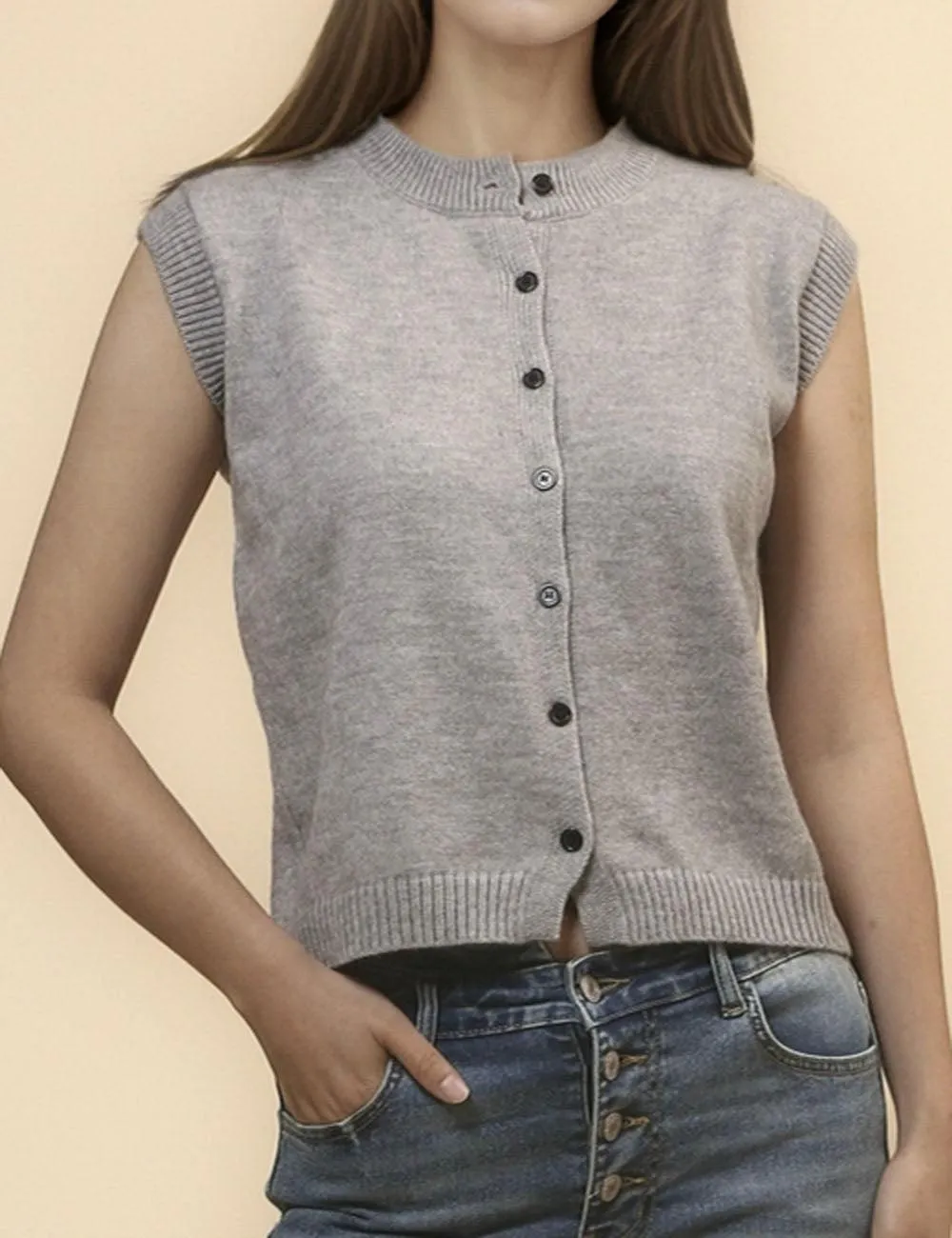 Ladies Knitted Botton Closure Sleeveless Vest SKT4704