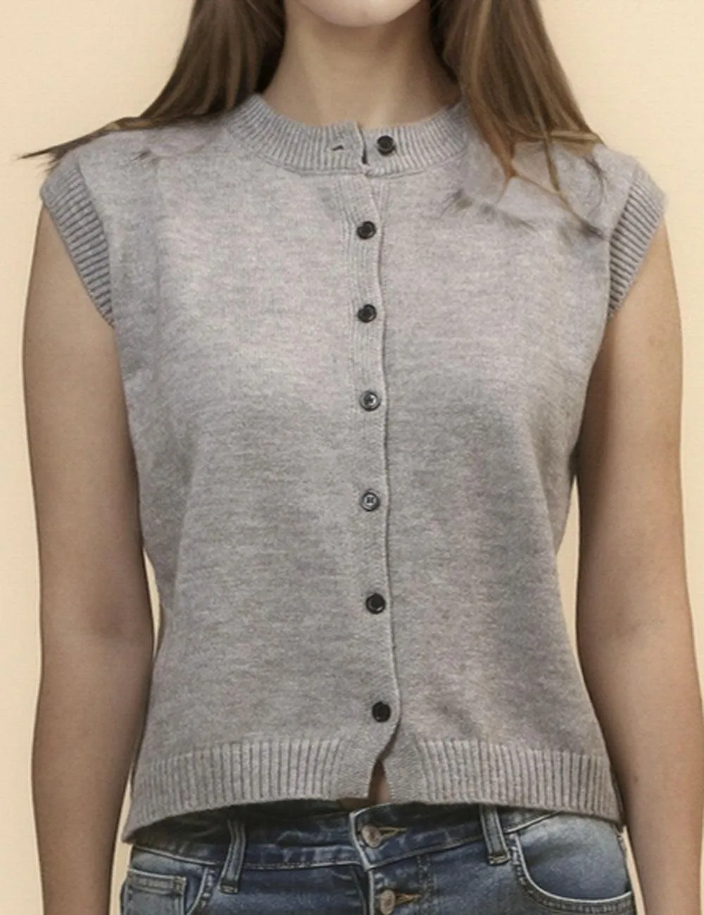 Ladies Knitted Botton Closure Sleeveless Vest SKT4704