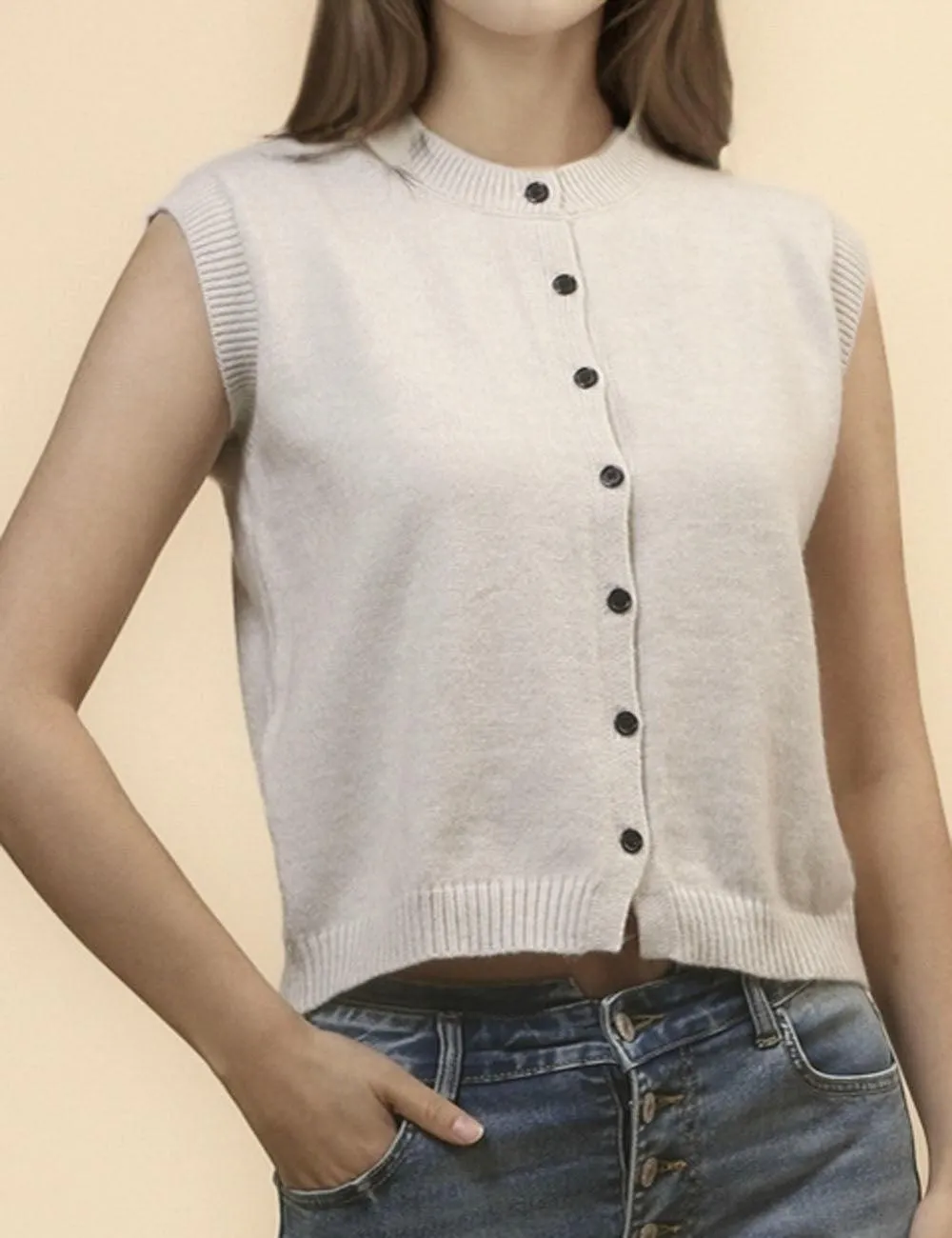 Ladies Knitted Botton Closure Sleeveless Vest SKT4704