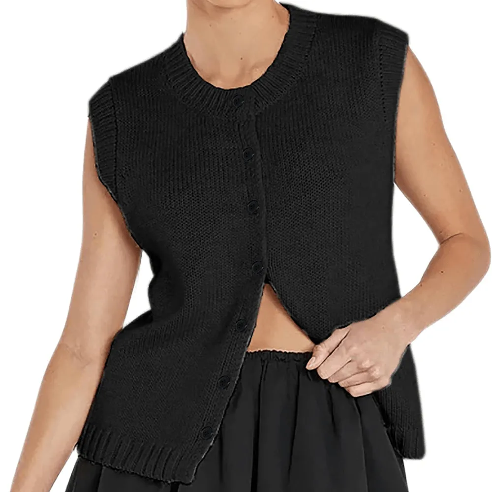 Ladies Knitted Botton Closure Sleeveless Vest SKT4704