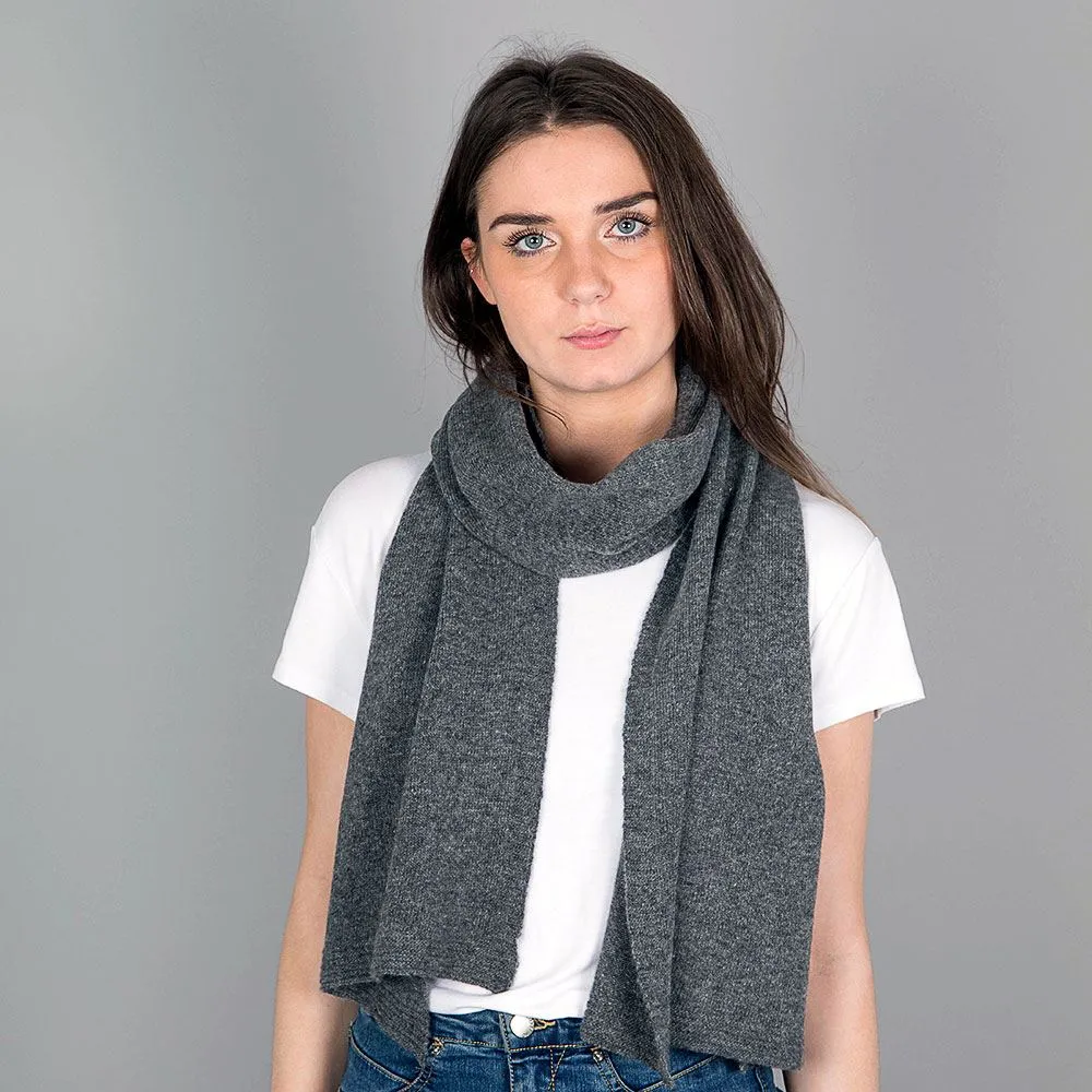 Ladies Lambswool Plain Knit Scarf - Derby Grey