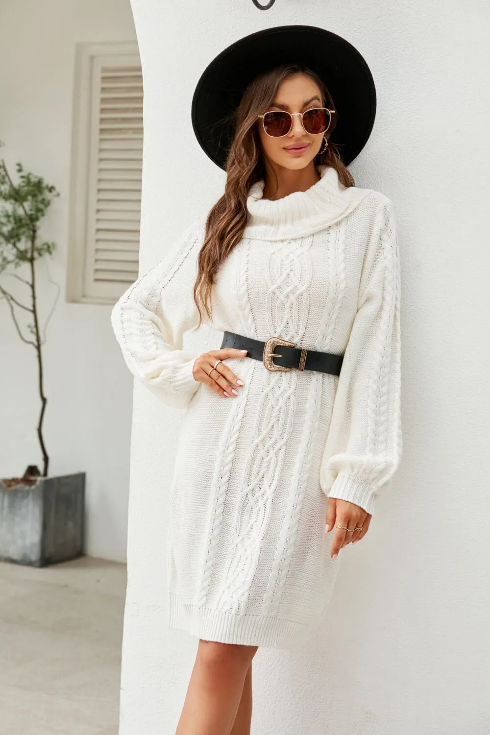 Lantern Sleeve Sweater Dress