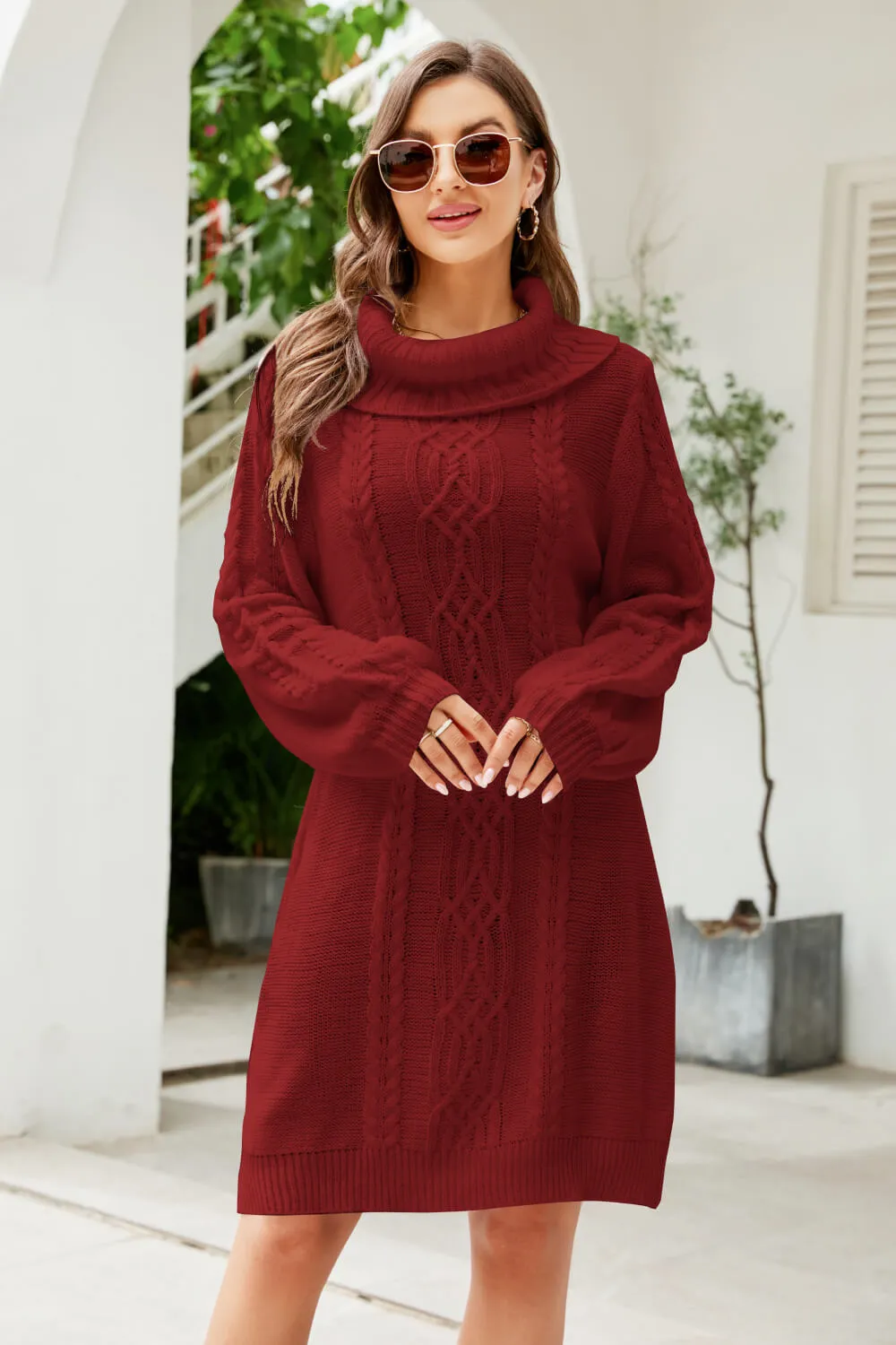 Lantern Sleeve Sweater Dress