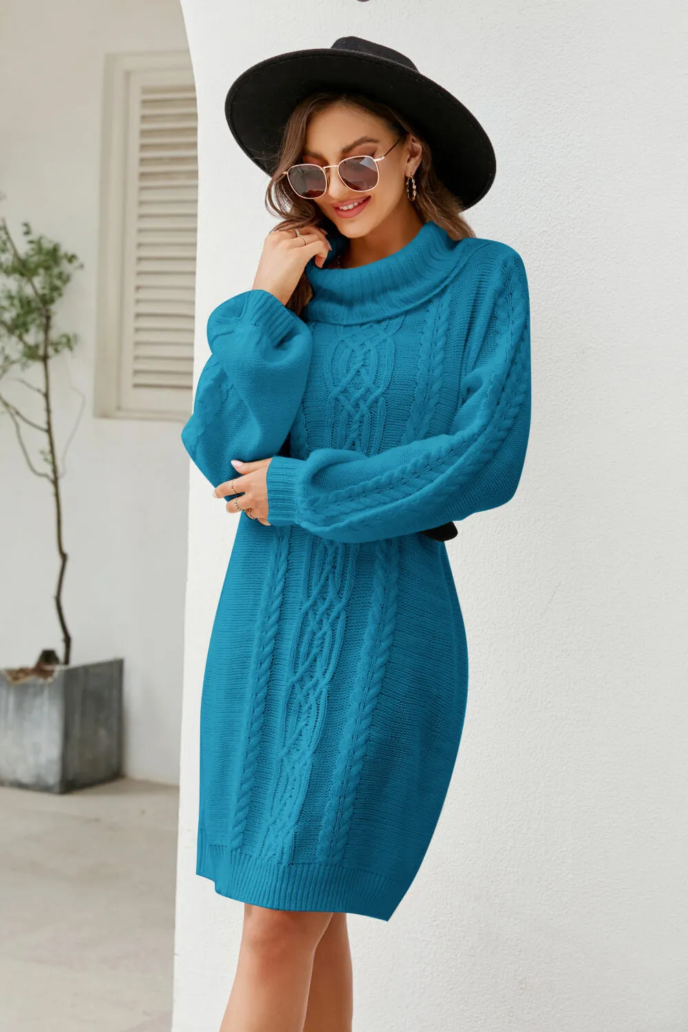 Lantern Sleeve Sweater Dress