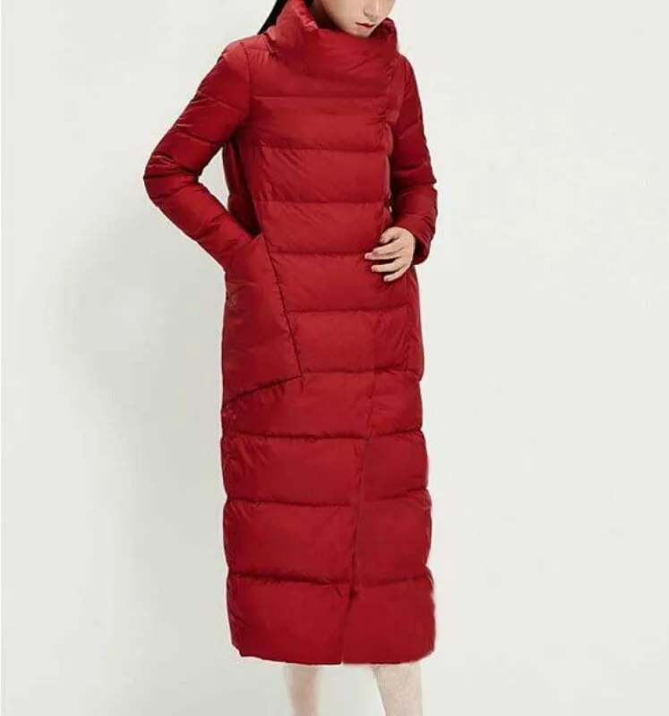 Large Pockets Long Winter Puffer Coat Jacket, Down Jacket Women Hooded Down Coat