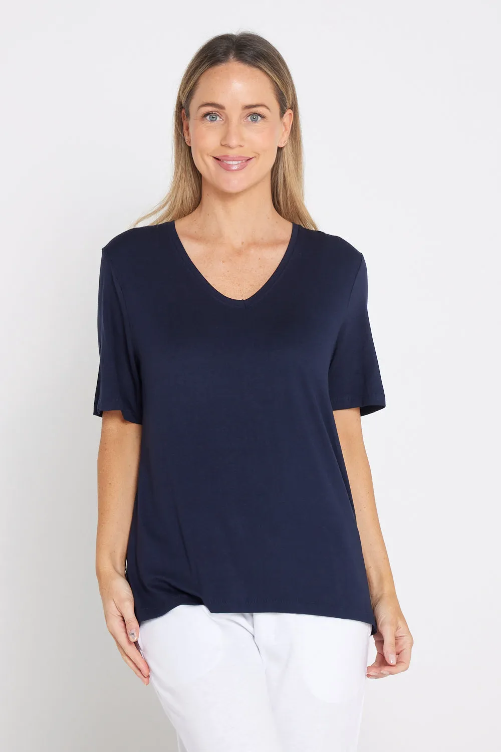 Lexi V Neck Tee - Navy