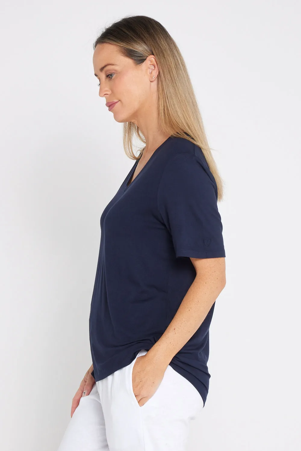 Lexi V Neck Tee - Navy